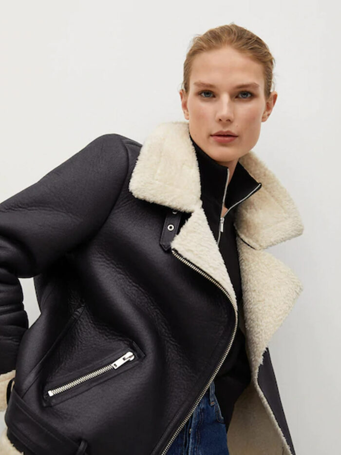 Faux-fur lapels biker jacket