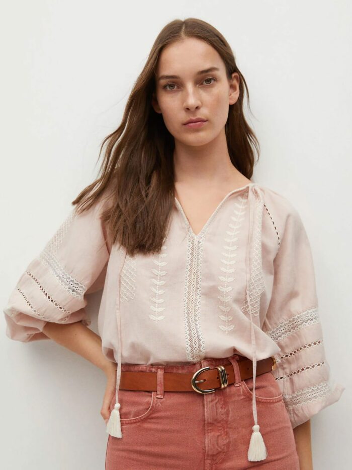 Cotton linen embroidered blouse