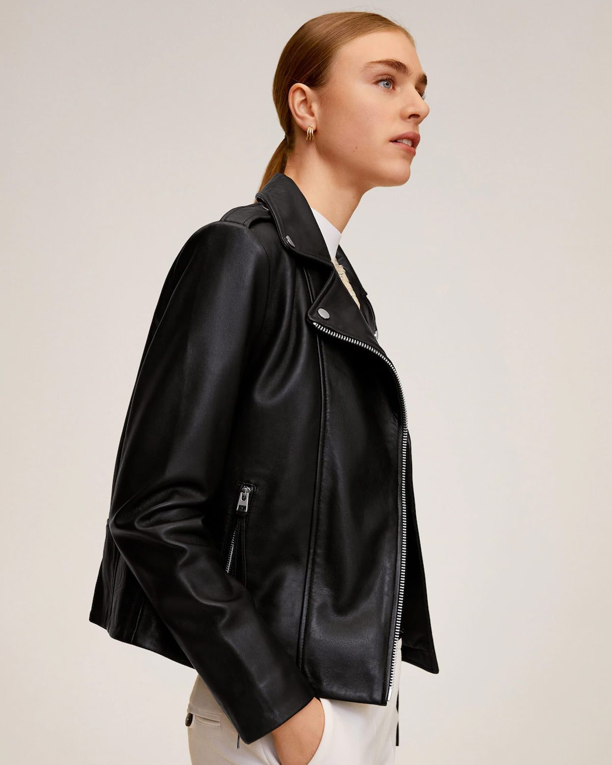 Leather biker jacket - Image 3
